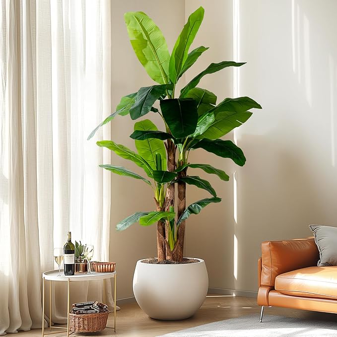 8.2FT Artificial Banana Tree Tall Fake Banana Leaf Plant Faux Banana Silk Tree Faux Banana Leaves for Home Swimming Pool Indoor Outdoor Patio Tropical Decor