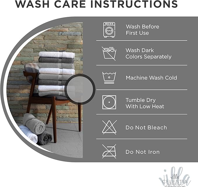 100% Cotton Bath Towel Set of 12-4 Bath Towels, 4 Hand Towels, 4 Wash Cloths, Sustainable, Soft, Highly Absorbent, Combed Cotton 12 Piece Set for Hotels, Spa, Bathroom, Dorm, Grey