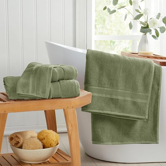 Springtree Home Luxury Viscose from Bamboo Bath Towel Set of 4 | 35% Viscose from Bamboo - 65% Cotton | Absorbent Quick-Dry Towels for Bathroom | Oeko-TEX Standard 100 Cotton | Lily Pad Green