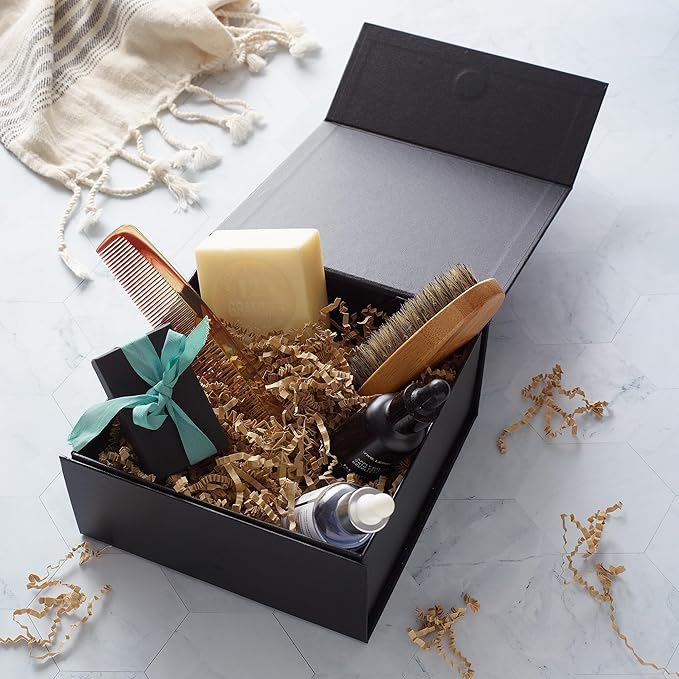 CECOBOX - Gift Boxes with Lids for Presents 6"x6"x2.75" - Matte, Collapsible Magnetic Closure Gift Box - Groomsmen & Bridesmaid Proposal Boxes, Wedding, PR, Birthdays, Holidays (Black Leatherette)