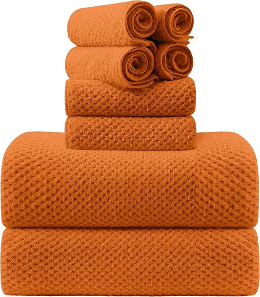 8-Piece Bath Towel Set, 2 Extra Large Bath Towel Sheets, 2 Hand Towels and 4 Washcloths - Highly Absorbent Quick Dry Microfiber,Ultra Soft Towel Set for Bathroom, Waffle Weave Design (Orange Red)