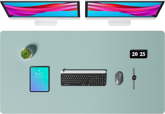 Aothia Faux Leather Desk Mat – Large Mouse Pad, Non-Slip PU Leather Blotter, Waterproof Writing Surface for Office and Home (Light Blue, 47.2" x 23.6")