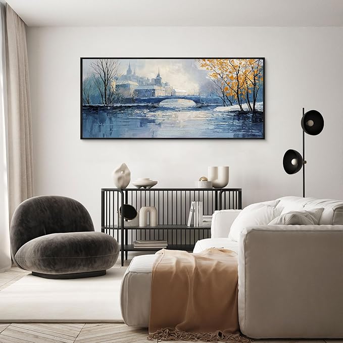 yiijeah Large Picture for Living Room - 70x31 Frames for Home Decorations Abstract Canvas Wall Art Blue and White Extra Large Artwork for Bedroom Office Decoration