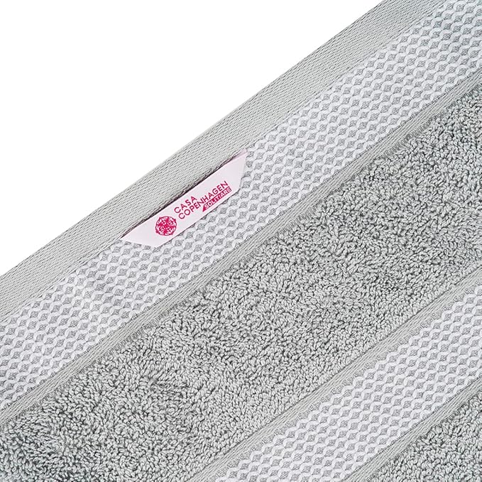 CASA COPENHAGEN Solitaire Mix 6 Pieces Towel Set- White + Grey Violet, 600 GSM 2Bath Towel 2Hand Towel 2Washcloth, Designed in Denmark Made of Soft Egyptian Cotton for Bathroom, Kitchen & Shower