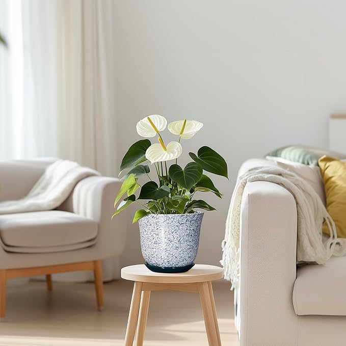 5.6 Inch Plant Pot - Ceramic Plant Pots for Indoor Outdoor, Round Orchid Succulent Pots with Drainage Hole and Saucer, Modern Flower Pot, Home Office Decor, Green-White