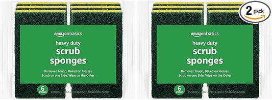 Amazon Basics Cleaning Sponges, Multipurpose, Heavy Duty Scrub Sponges, Yellow/Green, 12-Pack (2 Packs of 6)