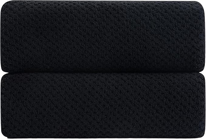 2 Piece Hand Towels Set,100% Microfiber - Quick Dry, Thick, Soft, Plush and Highly Absorbent Luxury Hotel & Spa Bath Towel for Bathroom, Pack of 2 (Black)