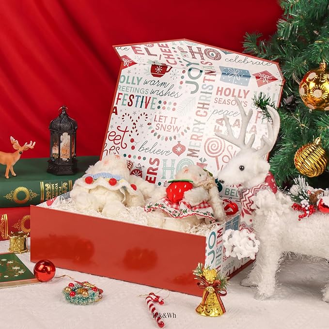 BLK&WH Christmas Gift Box 13.5x9x4.1 Inches, Red Large Collapsible Gift Box with Magnetic Lid (Red)