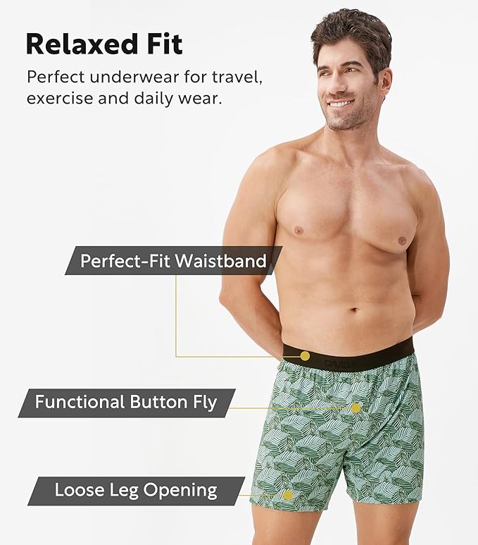 DAVID ARCHY Mens Underwear Bamboo Rayon Boxers for Men Breathable and Cool Men's Boxer Shorts with Button Fly 3 or 5 Pack