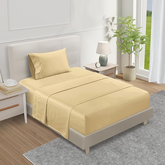 CHATEAU HOME COLLECTION 100% Cotton Bed Sheets Twin Size Sheet Set, 15" Deep Pocket Sheets, No Pilling & Shrinkage Machine Washabe Fade Resistant Luxury Hotel Sheets- Semolina
