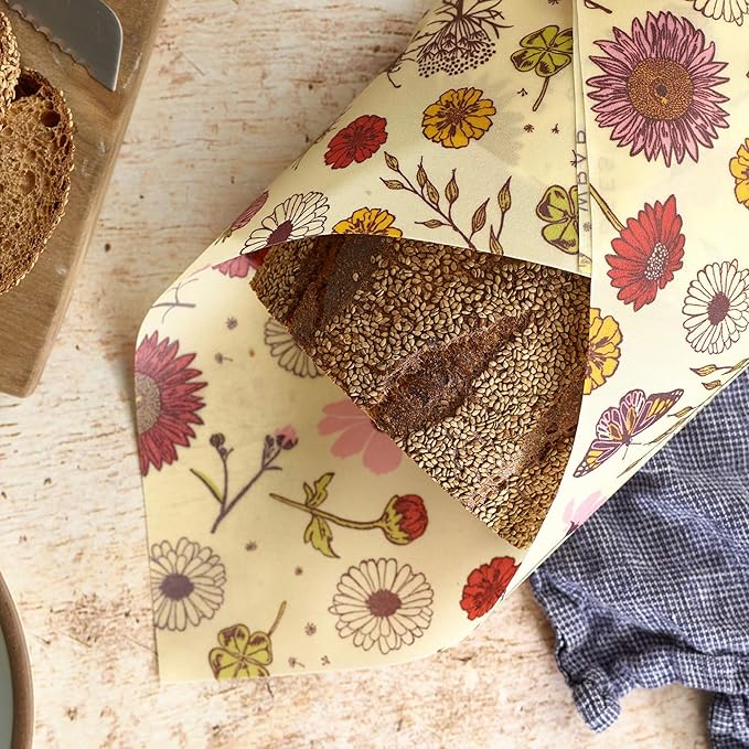 Bee's Wrap Vegan Beeswax Wraps for Food - Bread Wrap - Made in USA Reusable Bread Storage Bags - Organic & Eco-Friendly Alternative to Aluminum Foil, Sourdough Bags & Plastic Wrap, Vegan Meadow Magic