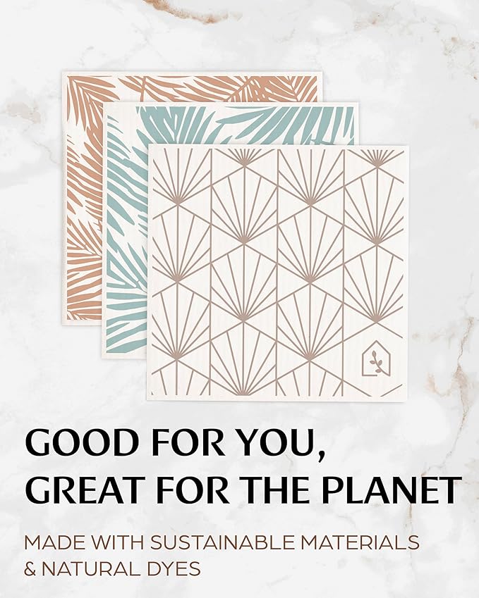 Swedish Dish Cloths for Kitchen - Reusable Dishcloths for Washing Dishes - Each Cellulose Dish Cloth Replaces 15 Rolls of Paper Towels and is More Absorbent Than a Sponge - Dishcloth Set of Six