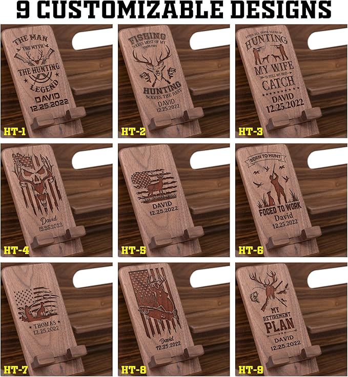 Phone Docking Station For Hunting - Handmade Unique Nightstand Organizer For His Accessories - Personalized Gift Ideas for Dad, Grandpa, Husband, Boyfriend on Father's Day, Birthday, Anniversary