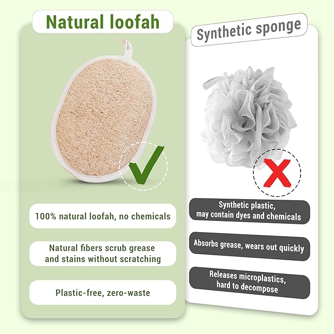 Vietnamese Natural Loofah Exfoliating Body Scrubber Pads, 100% Plant-Based Shower Luffa Sponge, Bath Loofah for Women Men (Pack of 3)