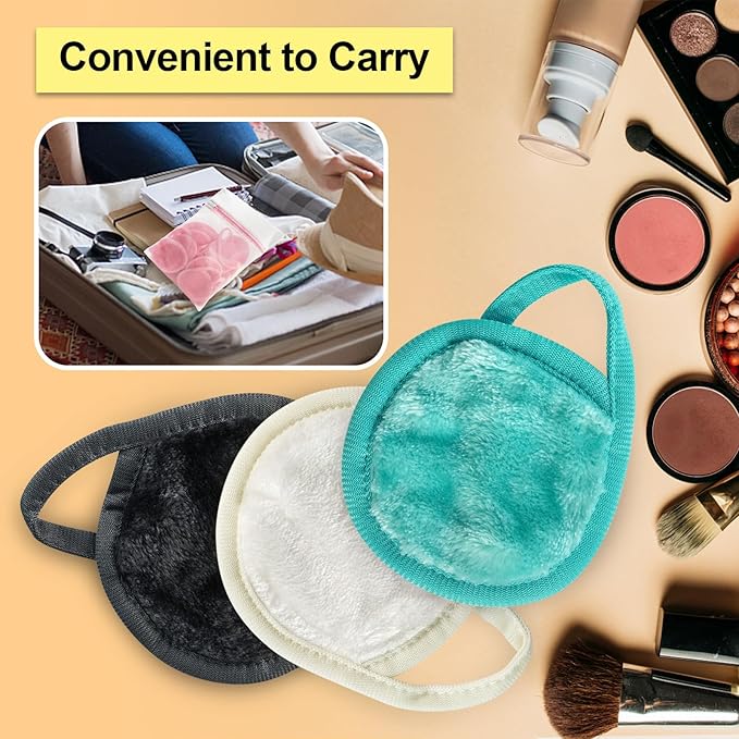 Nugilla 18 Packs Reusable Makeup Remover Pads with a Washable Laundry Bag, Resuable Microfiber Round Towel Skin Face Towels, Soft Makeup Remover Cloth, Fast Drying Washcloth (Grey/Green/White)