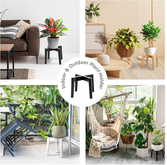 Wood 7.5" x 9.8" Plant Stand Indoor Outdoor, Wooden Single Floor Plant Pot Holder, Natural Plant Stand, Assembly Required (Excluding Potted Plants)