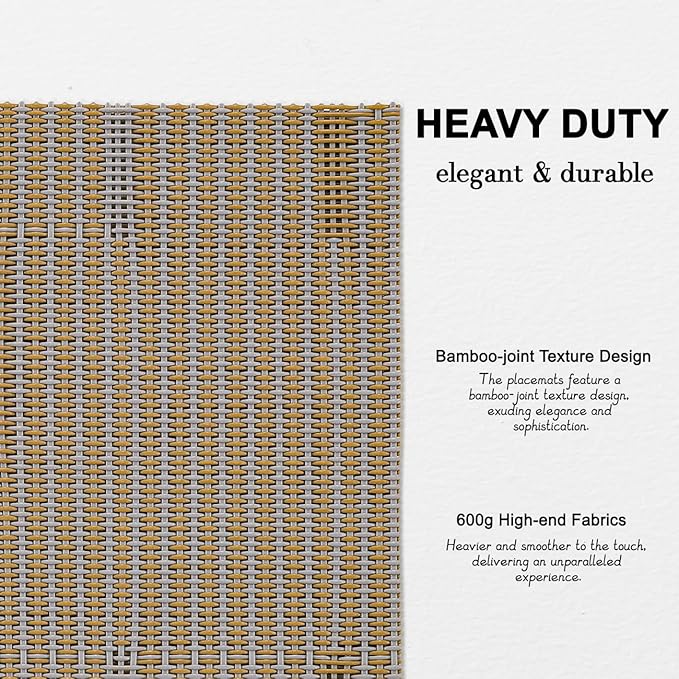 Placemats Set of 4, Vinyl Woven Place Mats Indoor Set of 4 Washable Wipeable PVC Table Mats Heat-Resistant Non Slip Placemat for Kitchen Dining Outdoor Table (Gray Light Brown, Set of 4)