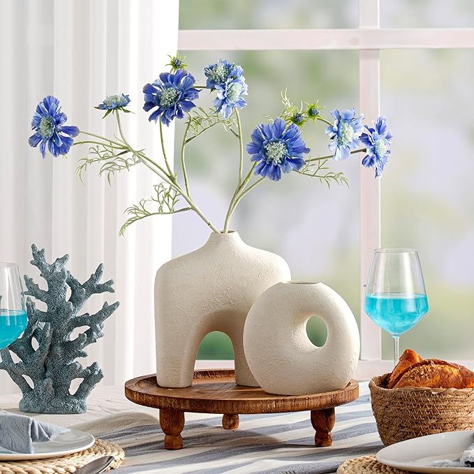Ceramic Vase Set of 2, Modern Donut Vases for Minimalist Nordic Home Decor, Waterproof Round Vase, Decorative Centerpiece Vases for Living Room, Entryway, Bookshelf, Table Decor (Off White)