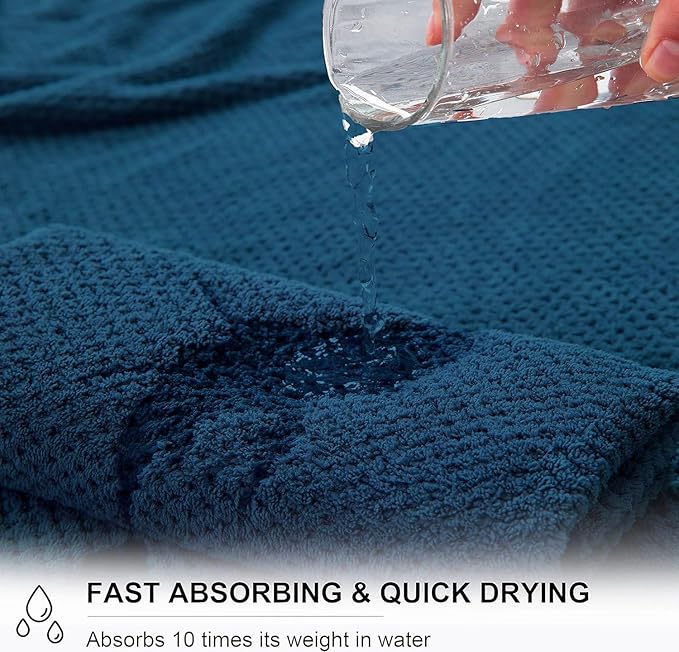 8-Piece Navy Bath Towel Set, 2 Extra Large Bath Towel Sheets, 2 Hand Towels and 4 Washcloths - Highly Absorbent Quick Dry Microfiber,Ultra Soft Towel Set for Bathroom, Waffle Weave Design, Pack of 8