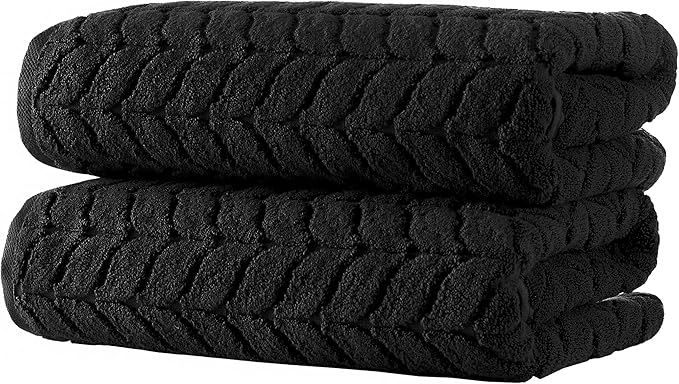 BAGNO MILANO Turkish Bath Towels, Soft Plush Jacquard Luxury Bath Towels, Quick Dry Towel Set (Black, 2 pcs Bath Towel Set)