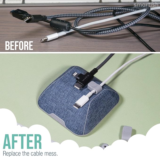 Smartish® Magnetic Cord Holder - Cable Wrangler Organizer Stocking Stuffer with Magnet Clips for Charger Management on Desktop, Nightstand for USB-C + Lightning - Blue Jeanie