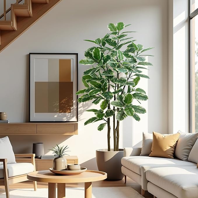 Faux Fiddle Leaf Fig Tree, 6ft Faux Plant Fake Ficus Silk Trees with White Planter, Artificial Fig Trees Floor Plants for House Office Living Room Indoor Home Decor (fig Tree)