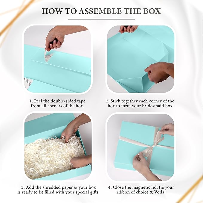 Gift Box Set - Bridesmaids Gifts for Wedding (5 Pack - Teal), All Occasions, Bridesmaid Proposal, Magnetic Boxes With Lids, Big Set For Bridal, 13.5 x 9 x 4.5 inches, Teal GiftBox