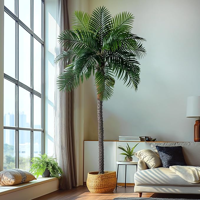9.1FT Artificial Phoenix Palm Tree with Coconut Fruit Outdoor Indoor Decor Large Faux Coconut Silk Palm Tree Tropical Fake Tree Large Faux Sago Palm Plant for Home Yard Outside Patio Poolside