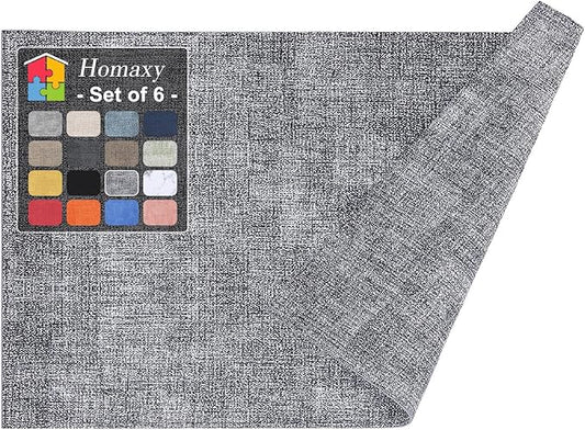 Homaxy Faux Leather Heat Resistant Placemats for Dining Table Set of 6, Waterproof Wipeable Washable PU Table Mats, Easy to Clean Anti-Slip Place Mats, 11.8" x 17", Black & White