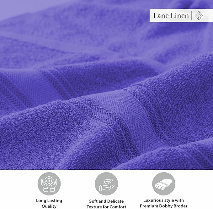 LANE LINEN 100% Cotton 4 Pack Bath Towels Set (28"x54") - Zero Twist, Large Cotton Towels for Bathroom - Quick Dry, Soft & Absorbent Bath Towel Set - Remains Fluffy After Multiple Washes - Blue Irish