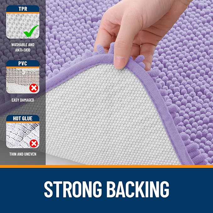 OLANLY Bathroom Rugs 30x20, Extra Soft Absorbent Chenille Bath Rugs, Rubber Backing Quick Dry, Machine Washable Bath Mats for Bathroom Floor, Tub and Shower, Home Decor Accessories, Lavender