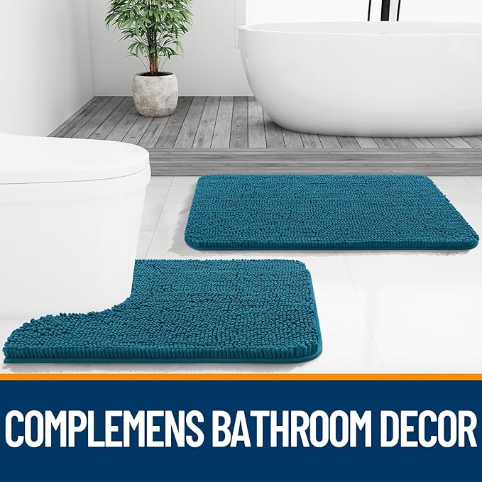OLANLY Bathroom Rugs 59x24, Extra Soft Absorbent Chenille Bath Rugs, Rubber Backing Quick Dry, Machine Washable Bath Mats for Bathroom Floor, Tub and Shower, Home Decor Accessories, Peacock Blue