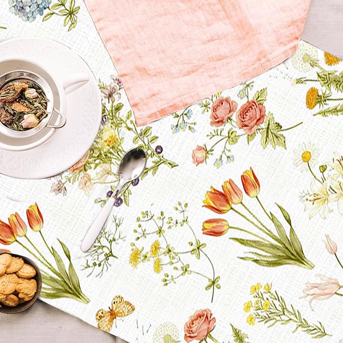 Floral Table Runner, Modern Art Farmhouse Runners 13x72 Inches Long for Dining Tables Decor, Cottagecore Style, Party and Home Decoration