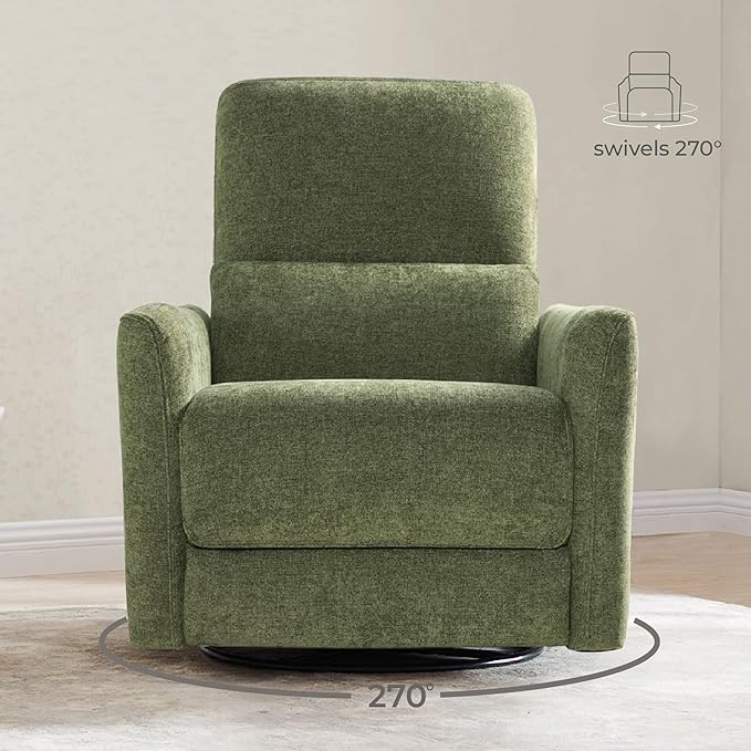 CHITA Power Recliner Chair Swivel Glider, FSC Certified Upholstered Living Room Nursery Reclining Sofa Chair with Lumbar Support, Green