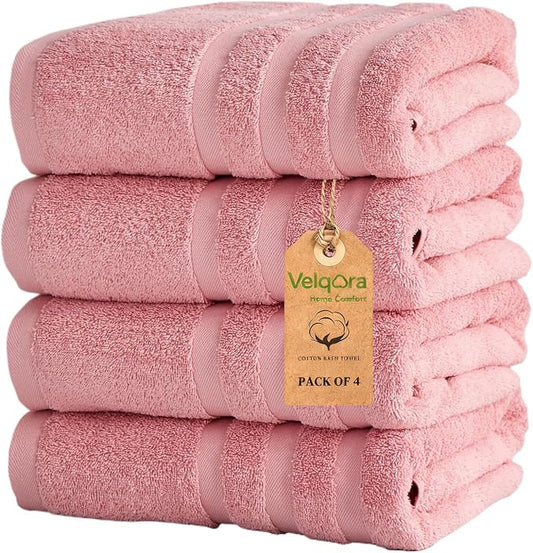 Cotton Bath Towel – Large 30x60 Inches, Soft, Thick & Absorbent Towel for Bathroom, Spa, or Home Use (Pink, 4 Pack – 30"x60")