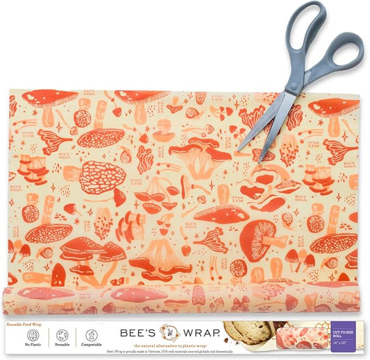 Bee's Wrap Beeswax Wraps for Food - Cut to Size 14x52" Wax Paper Roll - Made in USA Reusable Waxed Paper & Bowl Covers - Organic Eco-Friendly Alternative to Aluminum Foil, Mushroom Magic