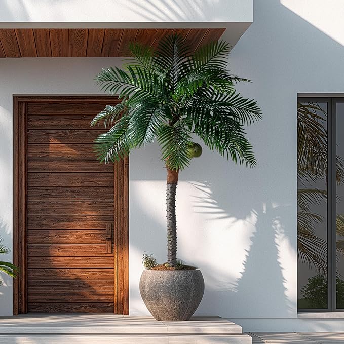 8.2FT Artificial Phoenix Palm Tree with Coconut Fruit Outdoor Indoor Decor Large Faux Coconut Silk Palm Tree Tropical Fake Tree Large Faux Sago Palm Plant for Home Yard Outside Patio Poolside