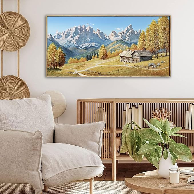 yiijeah Rustic Wall Art - Paintings for Living Room Framed Canvas Wall Decor Large Framhouse Country Fall Snowman Picture for Bedroom Office Home Decoration