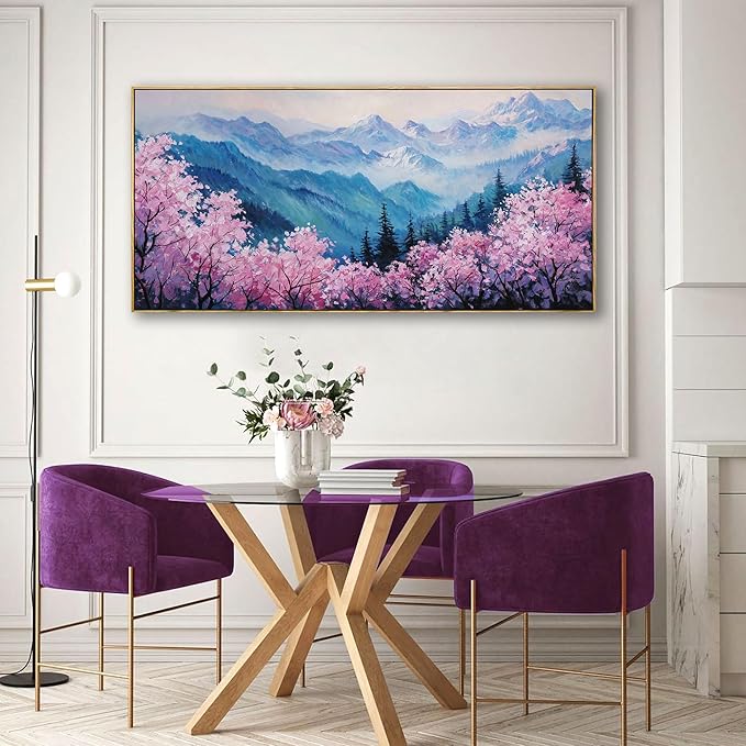 yiijeah Canvas Wall Art Work for Wall Decor Living Room Mountain Pink Tree Landscape Picture Framed Paintings Artwork for Bedroom Office Home Decoration