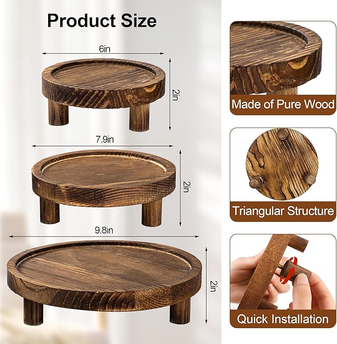 3 Pcs Wood Plant Stand Indoor , Round Wooden Risers for Decor 6/8/10" Wooden Display Stand Flower Pot Holder Small Planter Stand, Display Stand for Succulents, Home Decor(Natural)