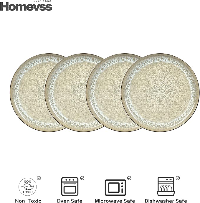 HomeVss 20-Piece Dinnerware Set - Serves 4, Reactive Glaze Bubble Beige Plates & Bowls Set | Microwave & Dishwasher Safe Dishes Set