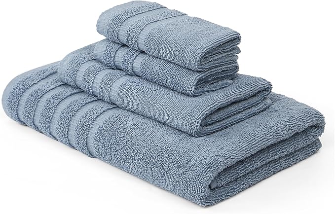 Modern Threads Organic Vines 6-Piece 100% Cotton Towel Set – Yarn Dyed Jacquard & Solid – Includes 2 Bath Towels, 2 Hand Towels, 2 Washcloths – Absorbent, Quick Dry, Soft & Durable – Blue