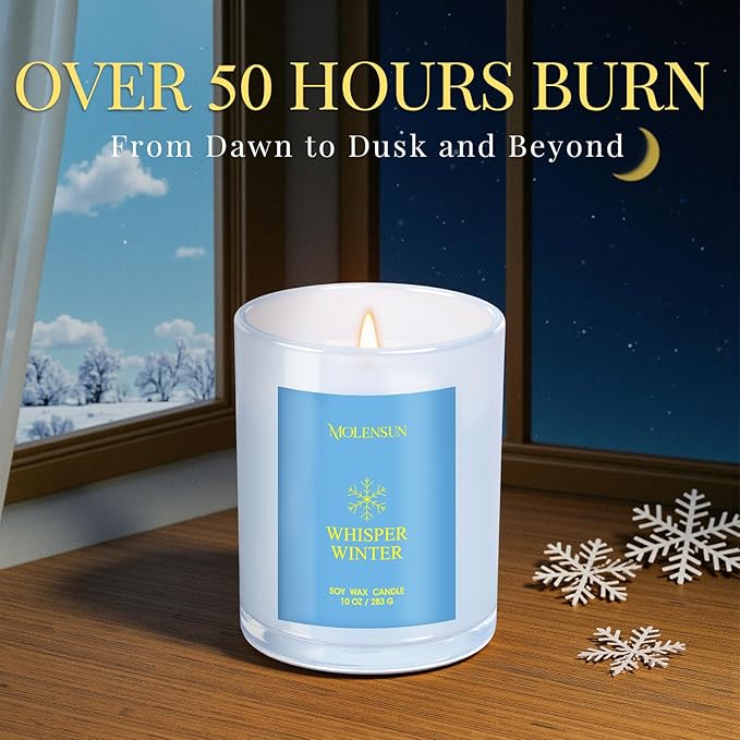 Whisper Winter Candle, 10oz Soy Scented Candle for Home, Christmas Birthday & Holiday Gifts for Women & Men, Long Lasting 50+ Hour Clean Non-Toxic Burn, Elegant Winter & Christmas Festive Home Decor