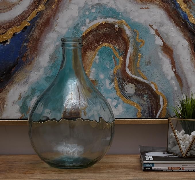 Deco 79 Recycled Glass Handmade Decorative Vase Spanish Bottle Centerpiece Vase, Flower Vase for Home Decoration 11" x 11" x 17", Blue