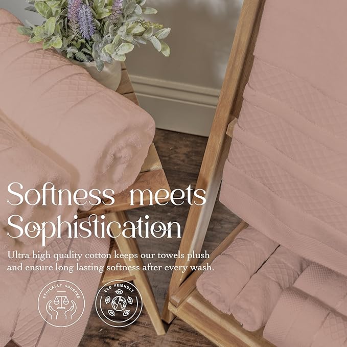 Premium Towel Set: Super absorbent, quick-drying, soft, plush. Features hanging loop, fade-resistant, eco & skin-friendly dyes. Luxury dobby design for bath or spa. (Blush Pink, Bath Towel Set of 4)