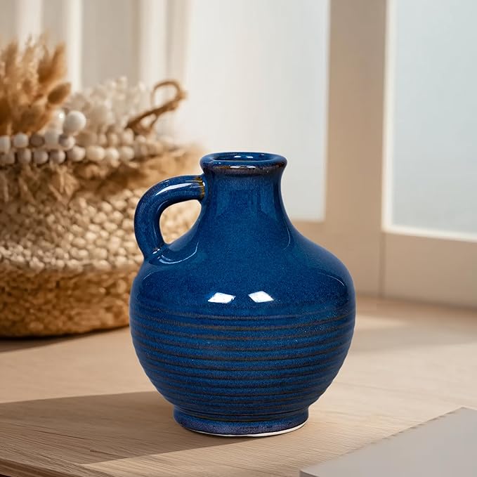 Sunddo Blue Ceramic Flower Vase, 6 Inch Small Modern Vase, Decorative Vases for Home Decor, Farmhouse Decor, Centerpieces, Entryway Living Room Dining Table Kitchen Decor