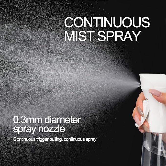 Spray Bottle for Hair - Fine Mist Water Mister Continuous Spray Bottle for Hairstyling, Cleaning & Plants Salon, Home, Pets & More – White 200ml