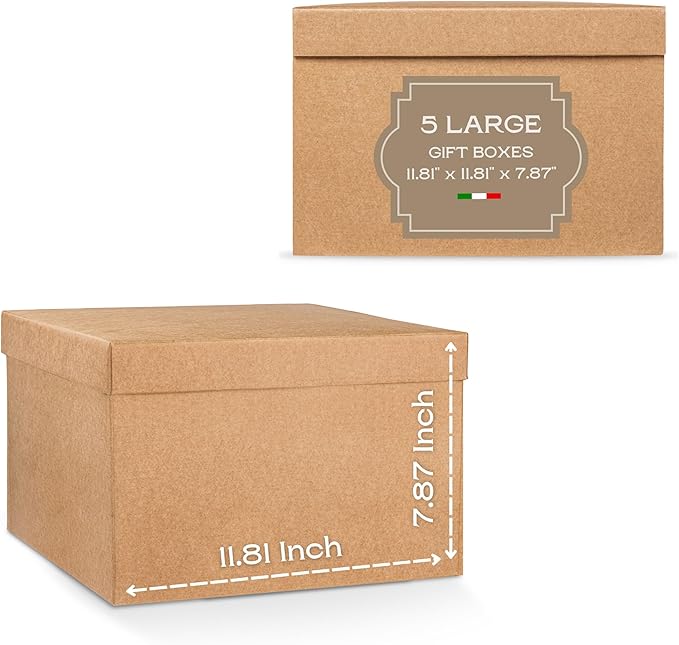 Pack of 5 Gift Boxes with Lids (11.81 x 11.81 x 7.87 inch) - Ideal for Christmas, for Bridesmaid Proposal and Presents - Havana Large Gift Box