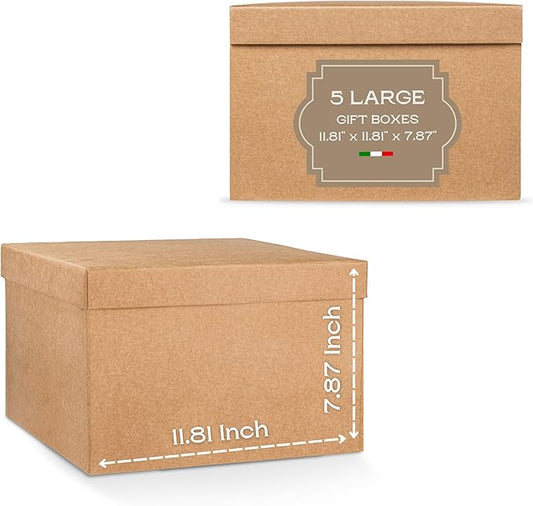 Pack of 5 Gift Boxes with Lids (11.81 x 11.81 x 7.87 inch) - Ideal for Christmas, for Bridesmaid Proposal and Presents - Havana Large Gift Box
