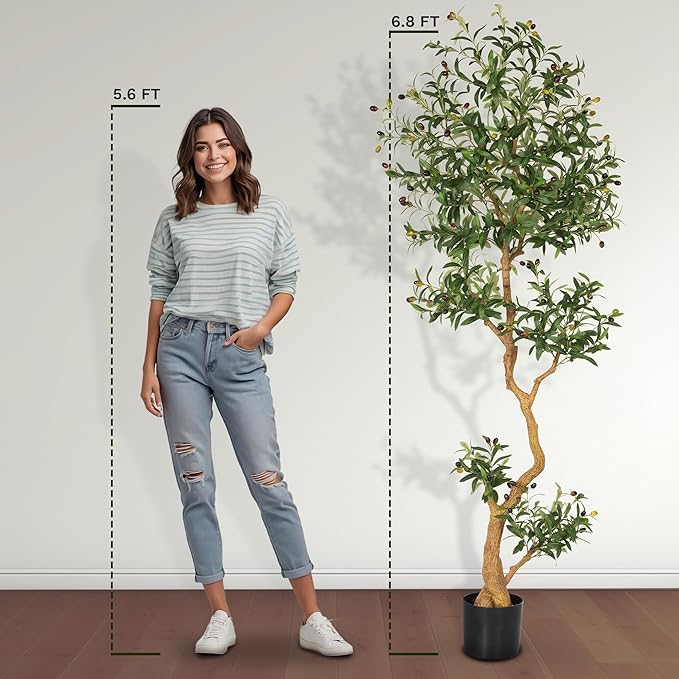 Fake Olive Tree 6.8 Feet – Artificial Plants Indoor, Faux Olive Tree, Fake Tree for Home Decor, Faux Trees Indoor for Living Room, Office, Bedroom – Tall Artificial Trees for Home, Designer Tree